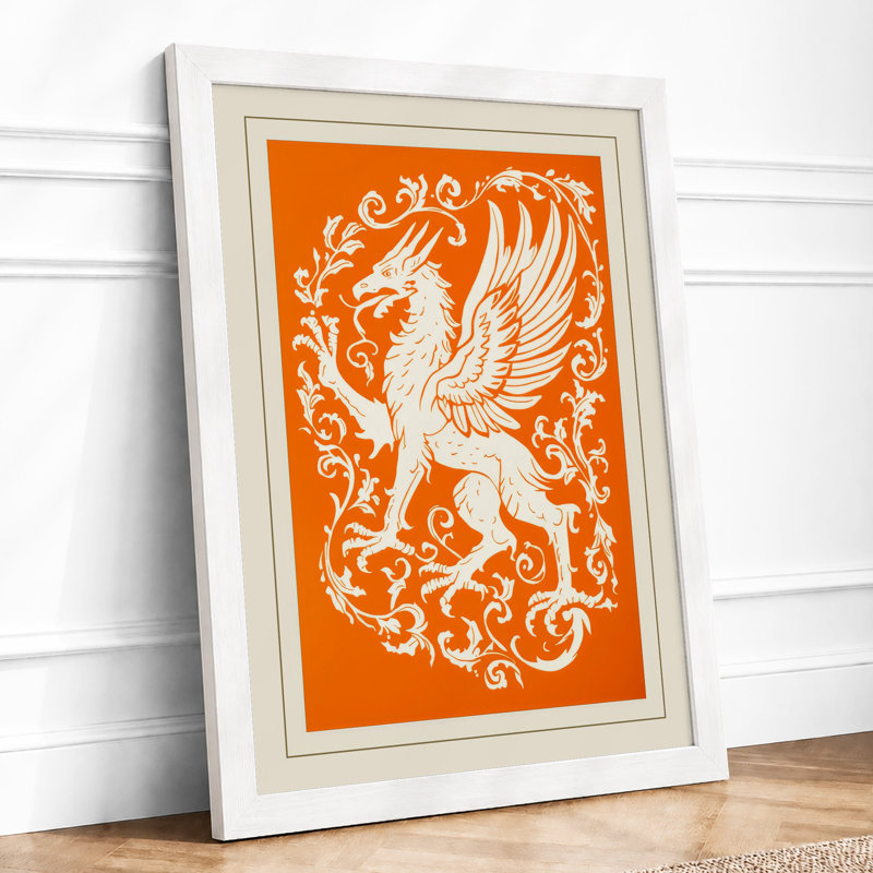 Winged Lion Heraldic Art Deco - Framed Print, A1 - 84.1 x 59.4 cm, White