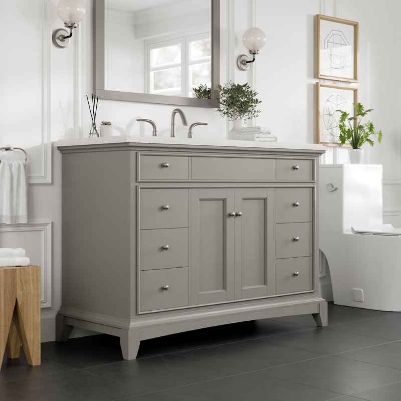 Ensemble de meuble-lavabo double 60 po Clamart, Gris, Quartz - blanc de Carrare