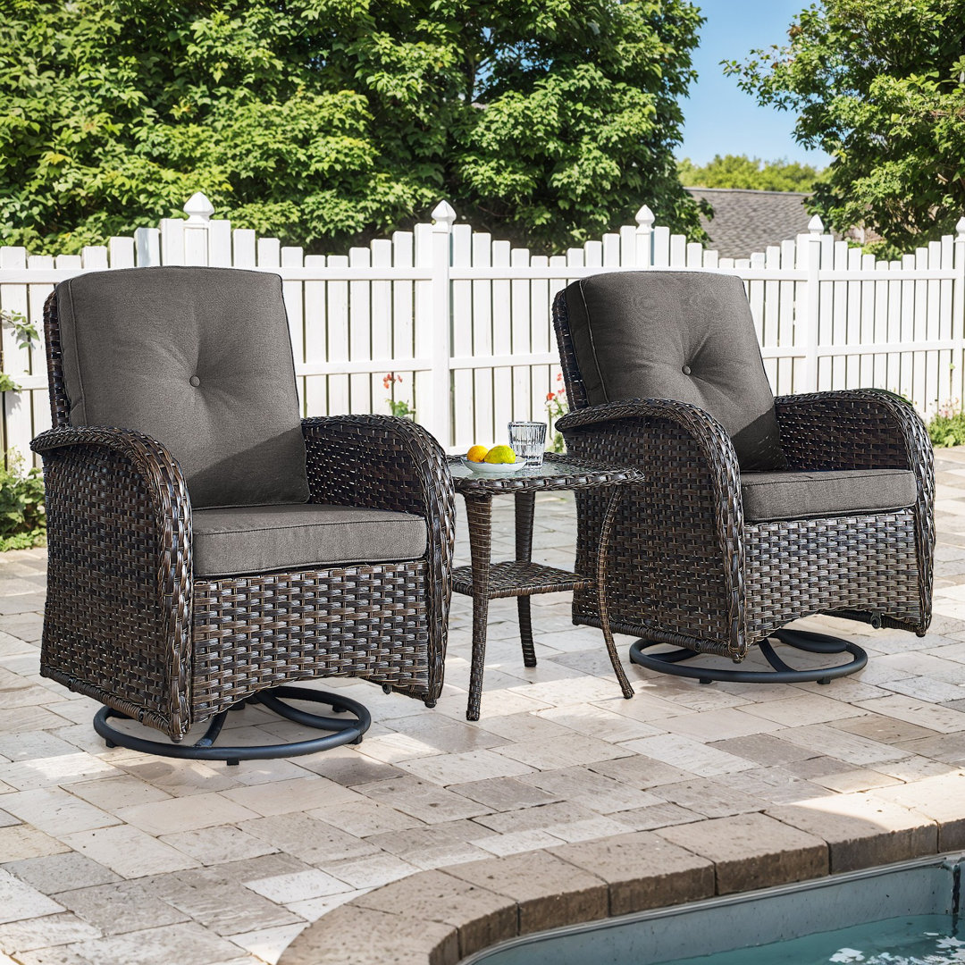 Braxleigh Outdoor Patio Wicker Swivel Glide Rocker Chair With Cushions (2-Pack) Lark Manor™ Frame 