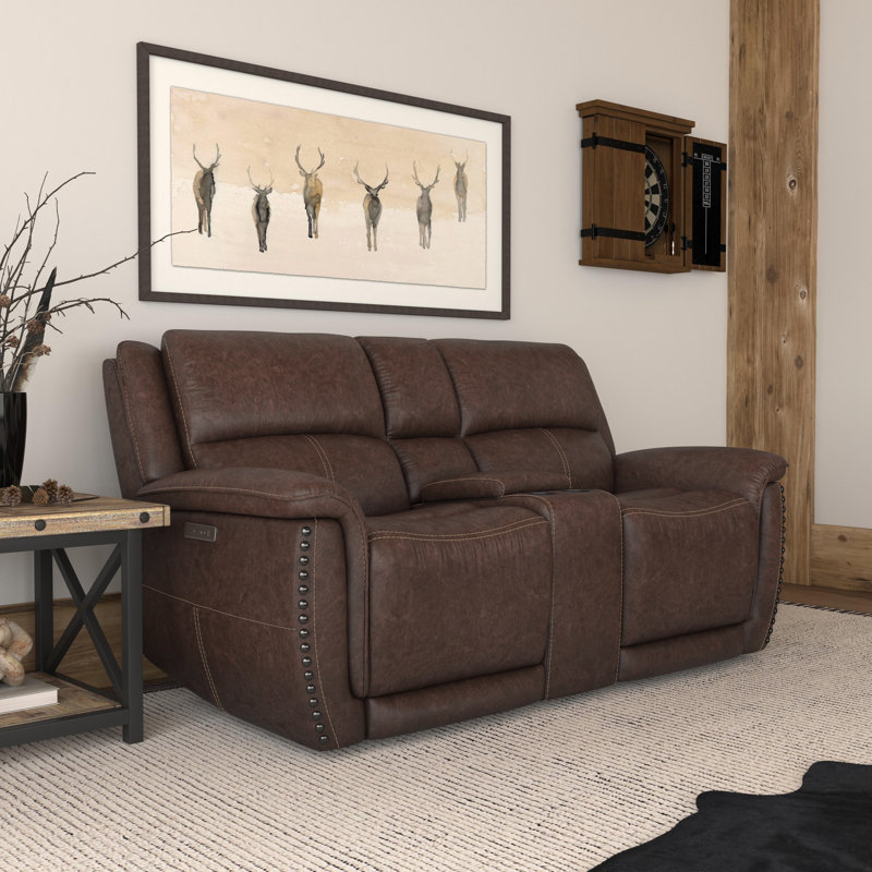 Causeuse inclinable électrique avec console et appui-tête électrique Bryce, Brun