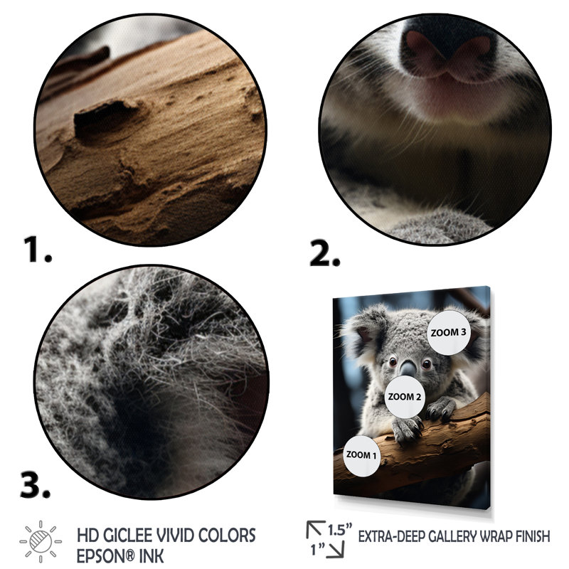" Koala Koalas Serenity ", 44" H x 34" W x 1.5" D, Natural Floater Framed