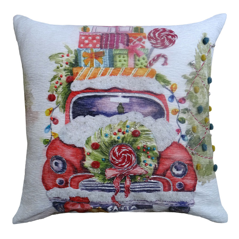 Pom-poms Cotton Blend Throw Pillow