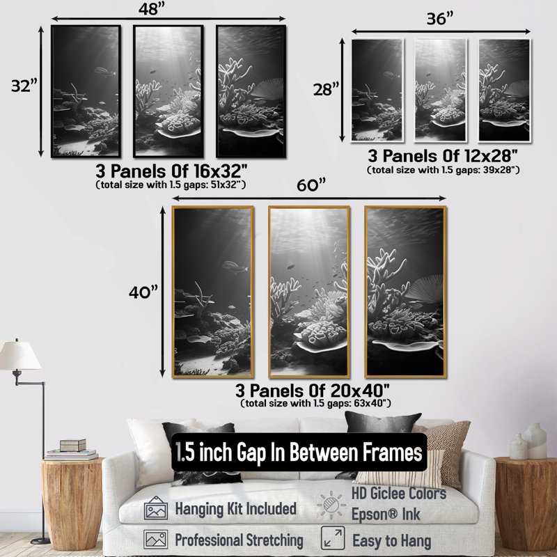 Ensemble de décorations murales corail noir et blanc, Cadre flottant noir, H 28 po x l 36 po x P 1 po