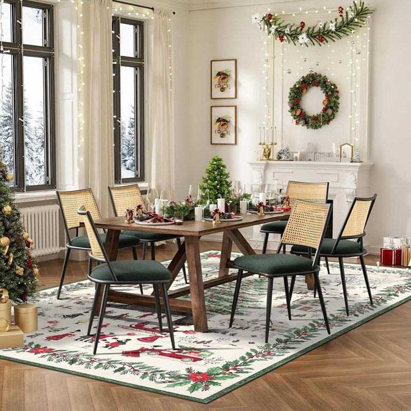 Tapis de Noël - tapis de Noël lavables antidérapants et père Noël, tapis pliable doux à poils courts pour le couloir, l'entrée et la chambre à coucher