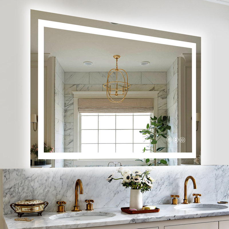 Devonnte Rectangle LED Wall Mirror, Dimmable Vanity Lighted Mirror, 55" x 36"