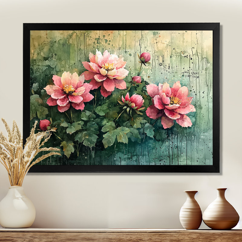 «Vintage Dalia Spring Symphony III - Dahlia Large», art mural rétro, Reproduction encadrée d'une seule photo, Noir