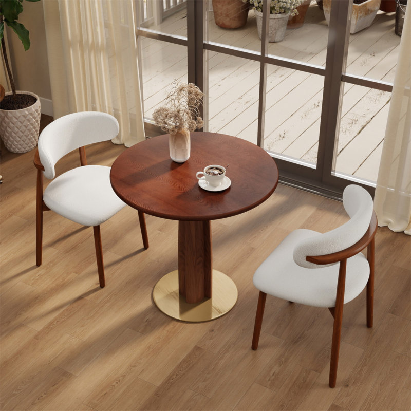 Φ Table de salle à manger ronde rétro en noyer de 80 cm avec base en laiton et bois massif. Table avec pieds en bois et base dorée, table pour 2 personnes pour petit espace