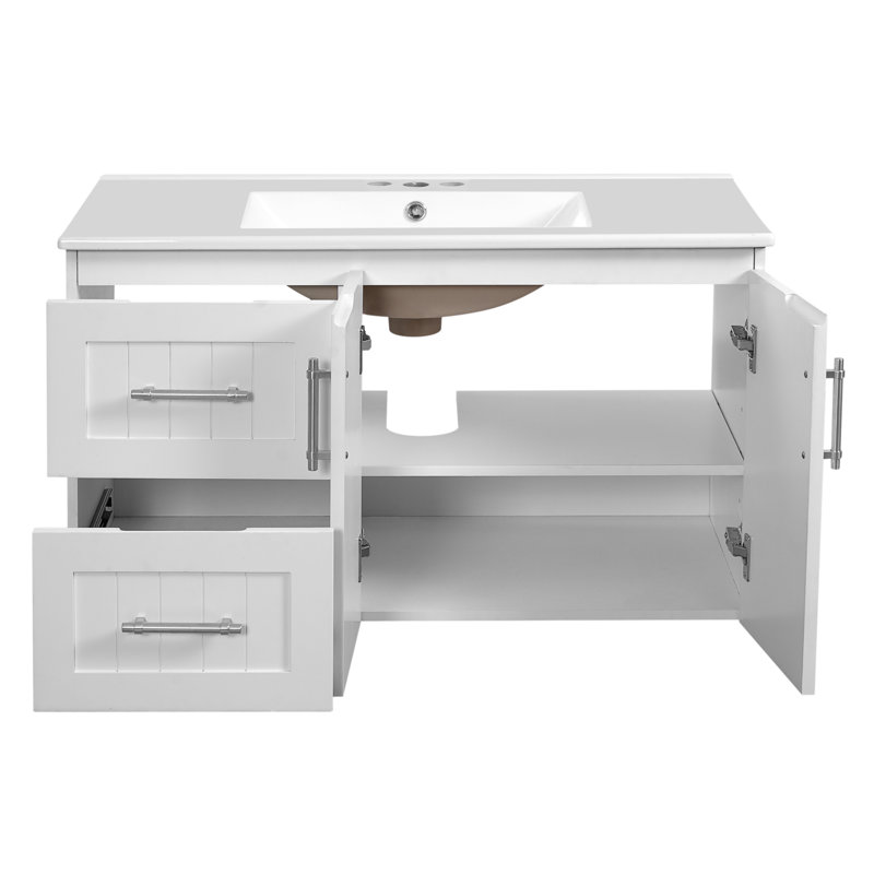 Meuble-lavabo flottant 36 po avec lavabo en céramique 36 po, Blanc