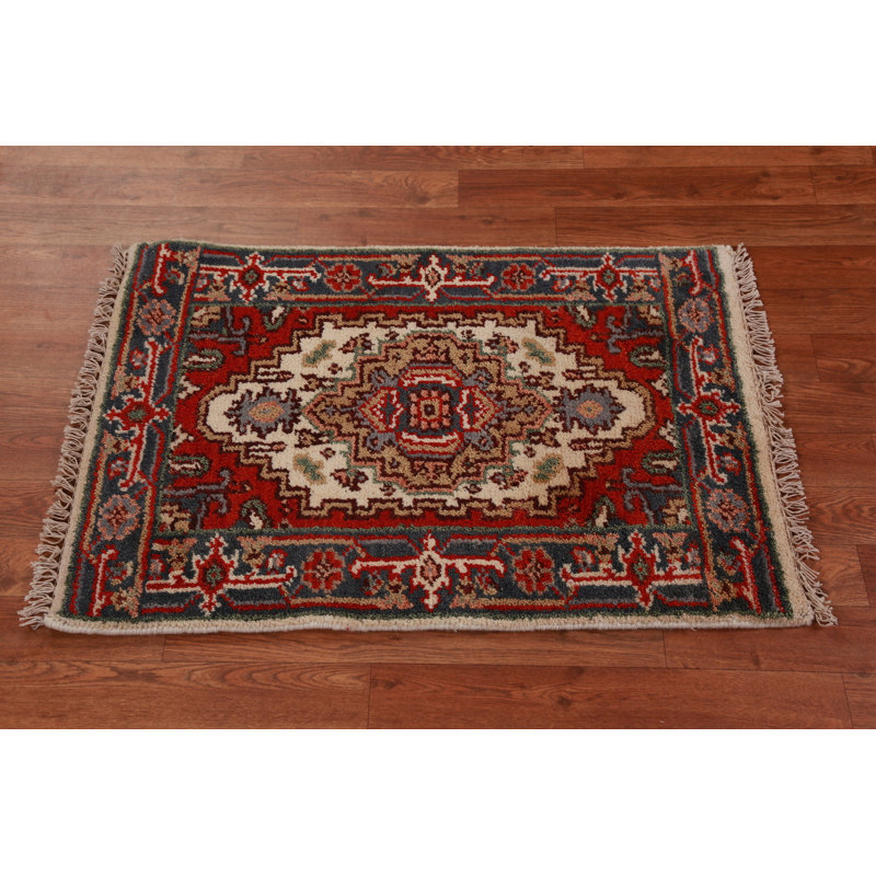 Tapis indien à motif géométrique ivoire en laine 2x3