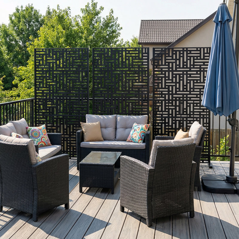Panneau de clôture en métal pour l'extérieur, 59" H x 60" W x 16" D, Noir