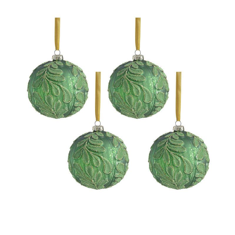 Ensemble de 4 boules en verre à motif de feuilles perlées Phyllon 4,75 po