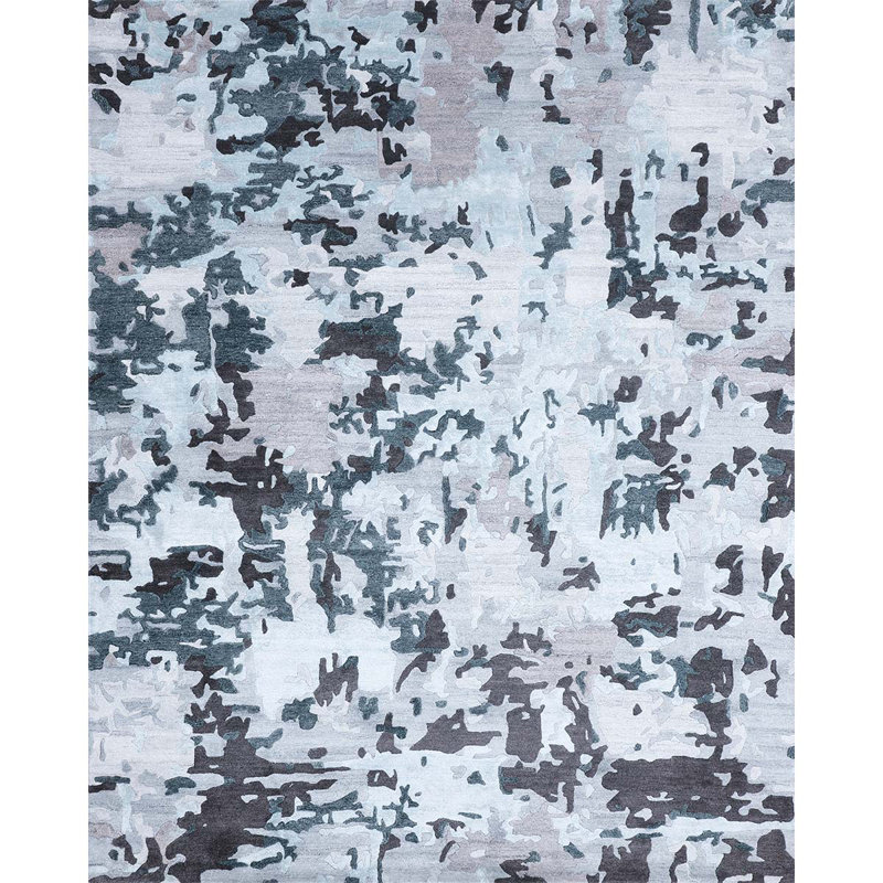 Camouflage Area Rug in Dark Gray/Light Blue, Rectangle 6' x 9'