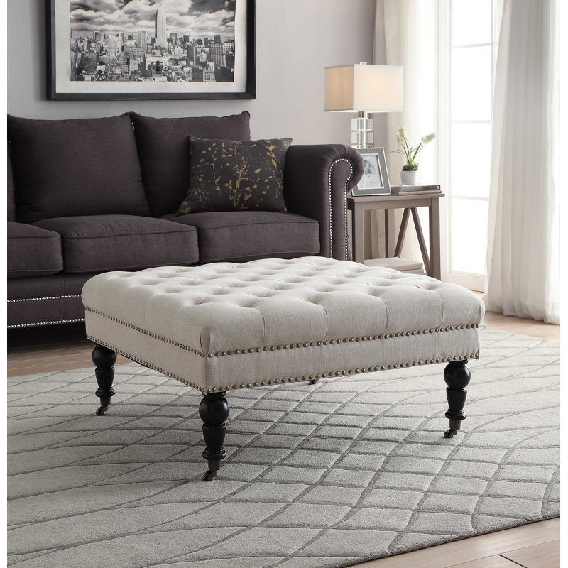 Inwood Square Cocktail Ottoman with Wheels, Gray Velvet