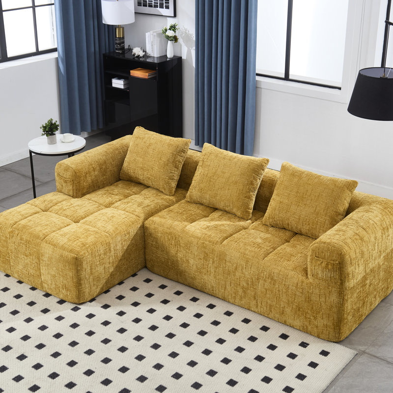 Rangement en L avec méridienne élémentaire - chenille et mousse confortable avec rangement profond de 98,42 po, Jaune