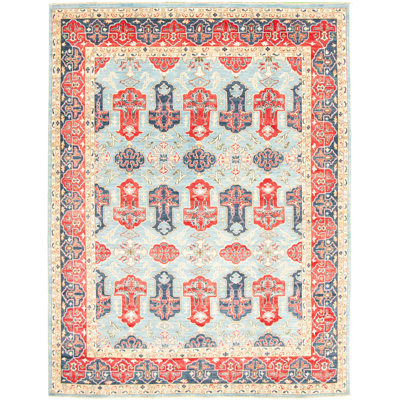 Tapis de zone one-of-kind à la main-noué la 2010 turkoman bleu ciel 8 pi 11 po x 11 pi Friedhelm