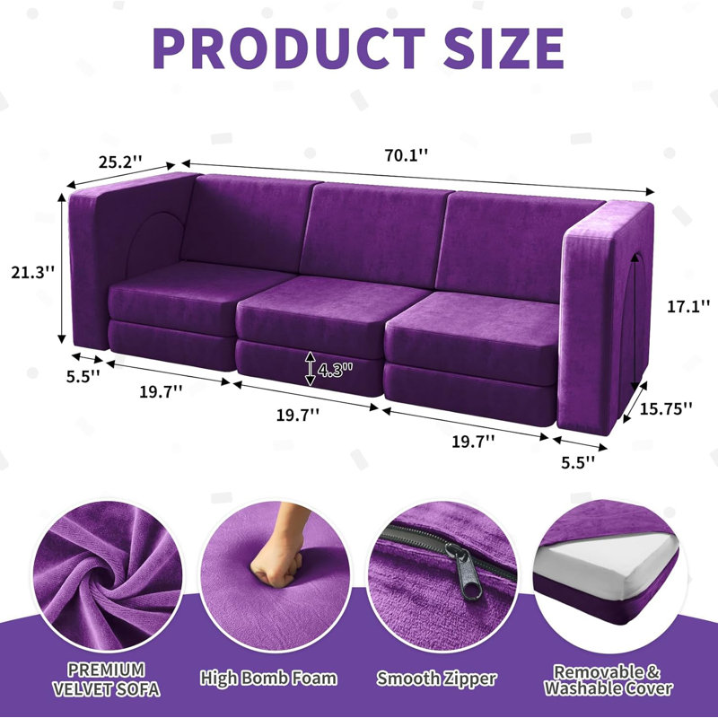 Chesterle Kids and Toddler Play Couch, Convertible Folding Sofa,12 in 1 Multifunctional Modular Kids Sofa for Playing, Creativing, Sleeping