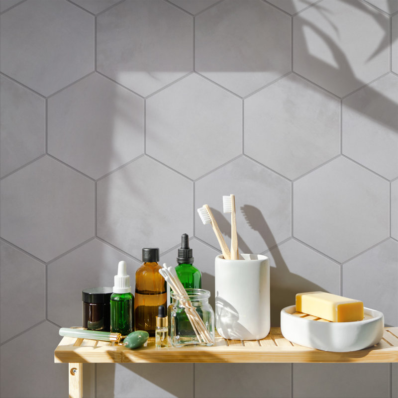 Industrial Hex 8-1/2 In. X 9-7/8 In. Porcelain Modern Look Wall & Floor Tile, White