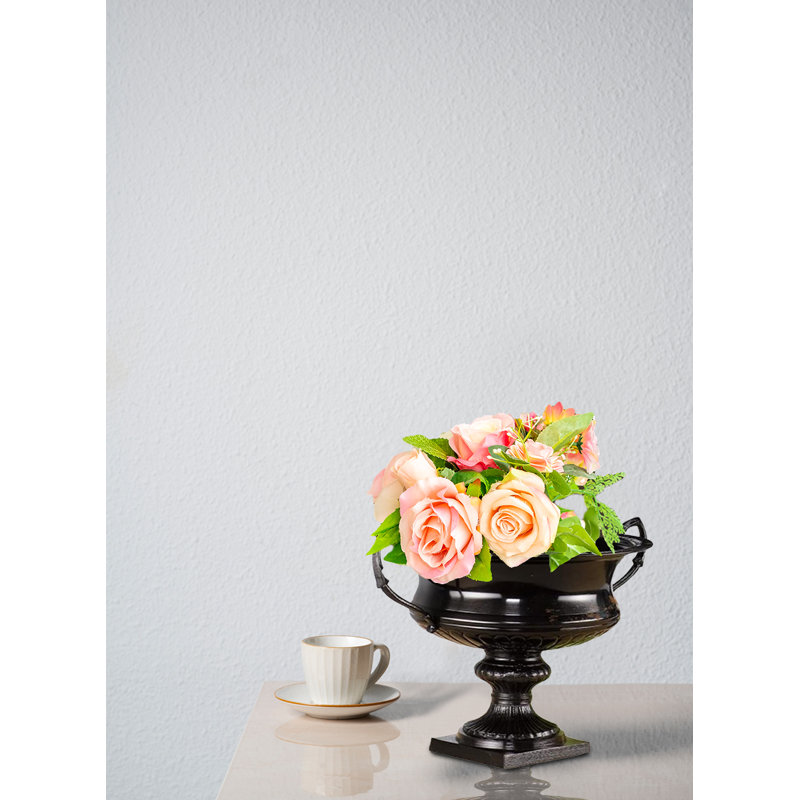 Antique Black Metal Pedestal Urn Vase for Floral Arrangements