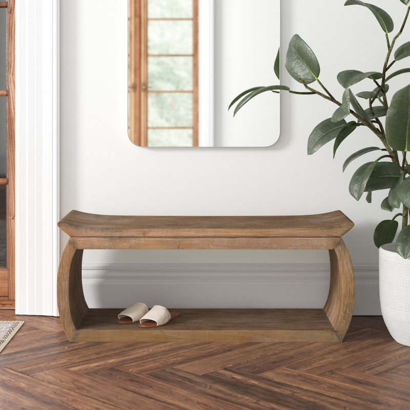 Lera Solid Wood Accent Stool with Scooped Seat , 17" H x 42" W x 14" D