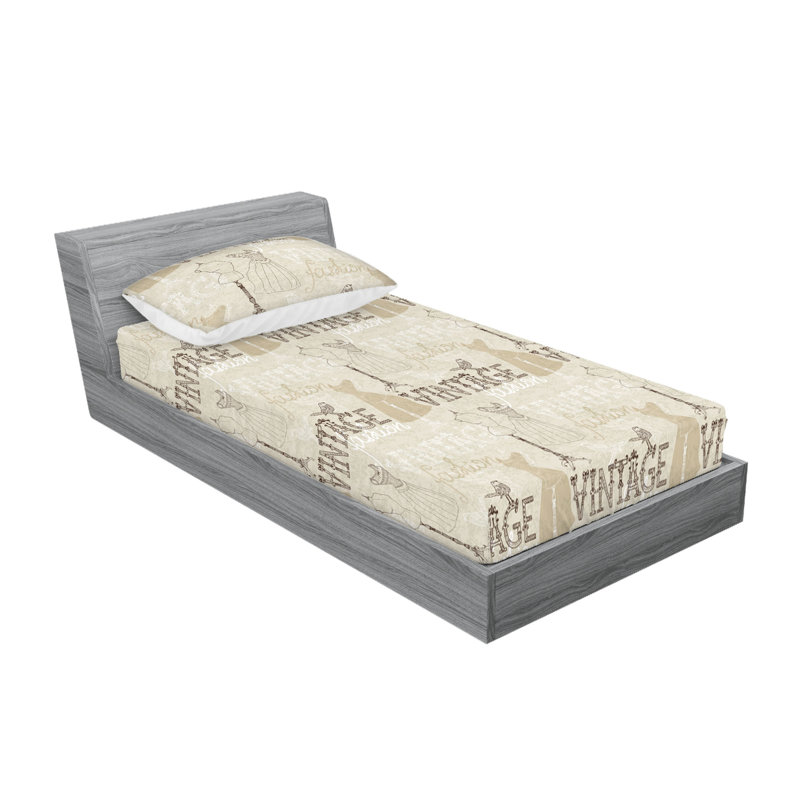 Drap-housse et taies décoratives Ambesonne, Ensemble de draps pour lit simple avec 1 taie d'or
