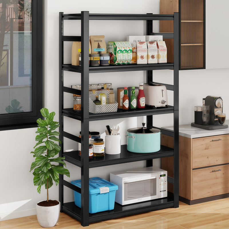 Support de rangement en métal noir de 87 po avec 5 tablettes réglables - Robuste pour le garage, le sous-sol et la salle à outils