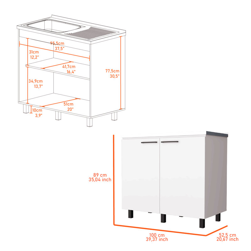 Évier utilitaire et armoire pour compléter la décoration de votre cuisine, Blanc poli