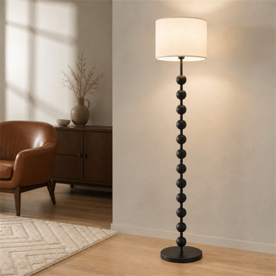 Lampe sur pied de 63 po, style géométrique unique, base sphérique en métal avec abat-jour en lin, grande lumière minimaliste, style Mid-Century moderne, beige