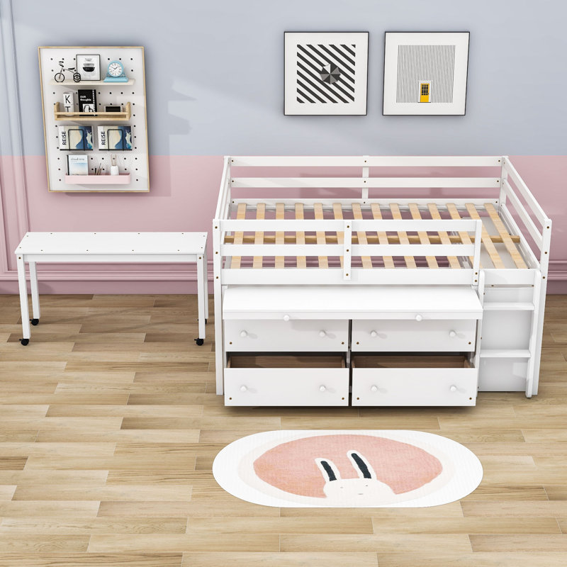 Jakilah Kids Loft Bed with Drawers, Full, White