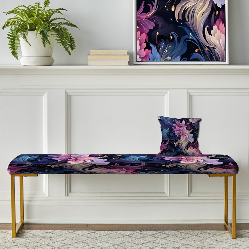Rayon damassé bleu astral Astral - banc rembourré or damassé