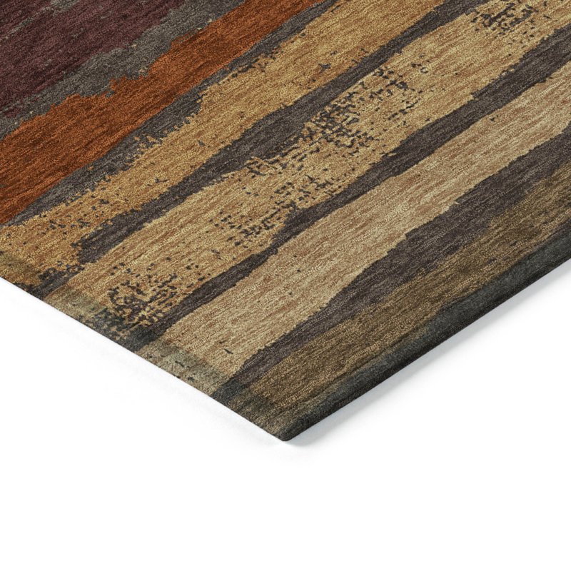 Chocolate Striped Synthetic Flat Woven Washable Rug 20" x 30"