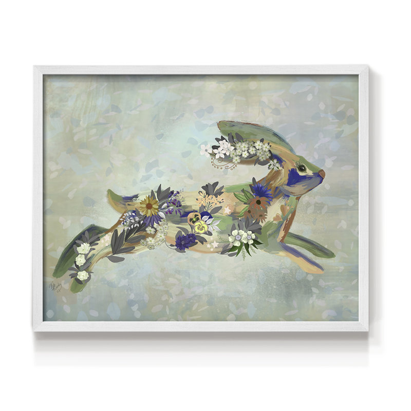 Fantastic Florals Hare, Courir - Reproduction encadrée - Restickable, H 16 po x l 20 po, Blanc