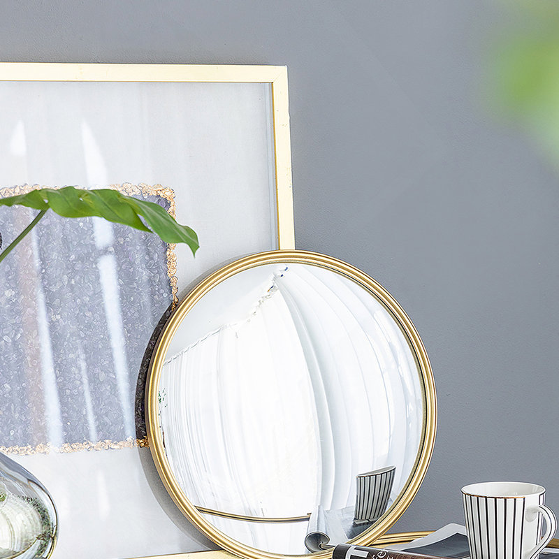 D15 "Miroir rond doré, miroir circulaire avec cadre en fer pour le couloir d'entrée du meuble, 15 po x 15 po