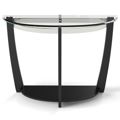 2-tier Modern Half Moon Sofa Table w/Clear Glass Top & Open Shelffor Living Room by Ebern Designs