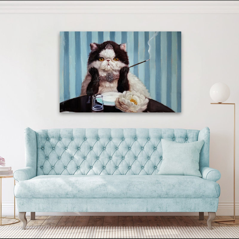 Petit déjeuner chez Tiffany’S - Animaux, surréalisme urbain, pop, chats, humour, art, H 40 po x l 60 po