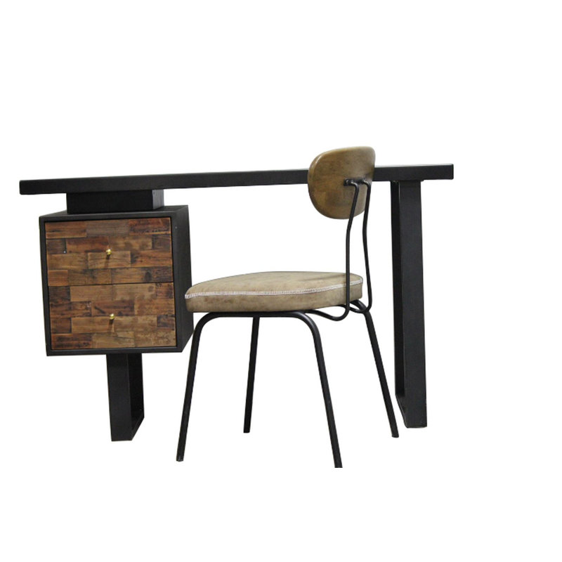 Bureau d'écriture moderne à 2 tiroirs, Bleu noirâtre mat