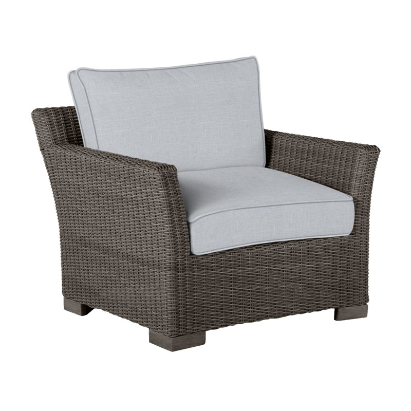 Club Patio Chair with Cushions, Welt, Black Walnut, Linen Chambray