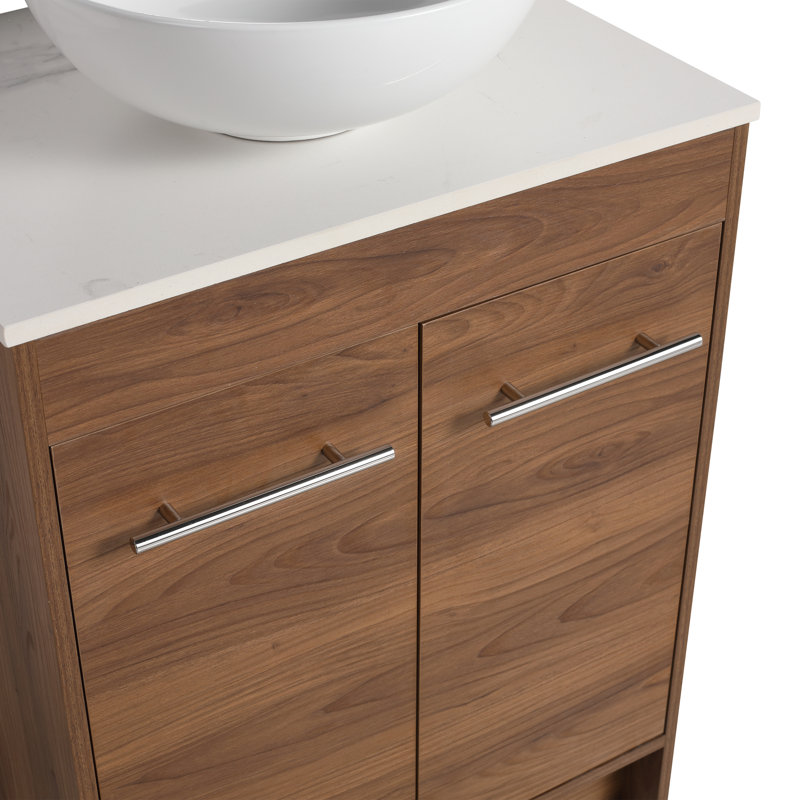 Ensemble de meuble-lavabo simple autoportant 24 po avec plateau en céramique Aarondeep, 2 portes, 1 tablette réglable