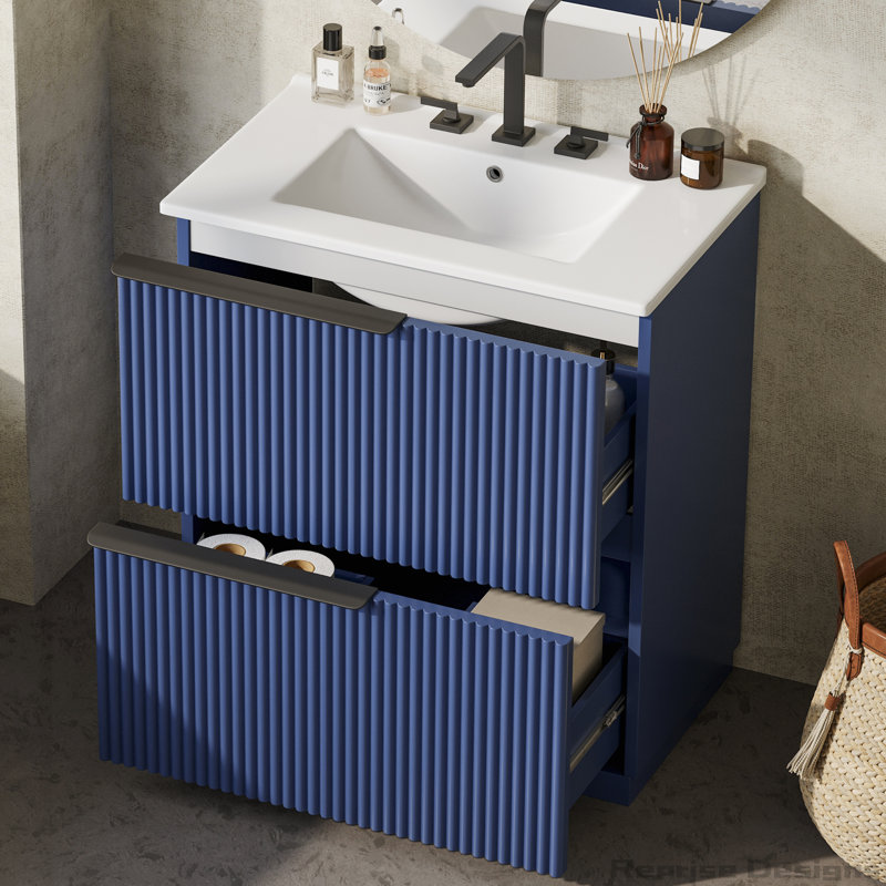 Meuble-lavabo autoportant de 30 po avec lavabo en céramique, glissières de tiroir à fermeture en douceur