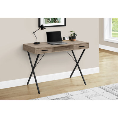 Bureau d'ordinateur moderne pour bureau à domicile, L 42 po, tiroirs de rangement, stratifié brun et métal noir, configuration réversible | Idée cadeau