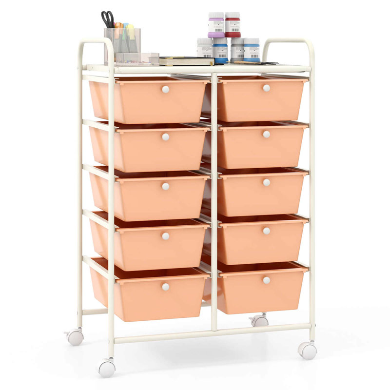 10-drawer Storage Cart Utility Rolling Trolley Kitchen Organizer, Skin Pink