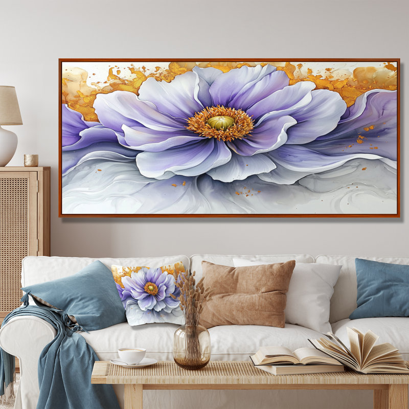 «Modern Burst Of Dahlia I», reproduction sur toile, H 28 po x l 60 po, Impression encadrée flottante, Brun