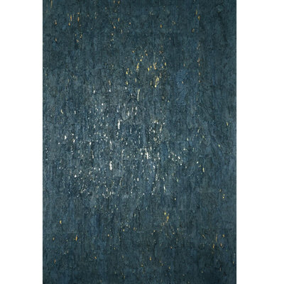 Real Natural Cork Wallpaper Textured Dark Navy Blue Gold Metallic Wallcoverings