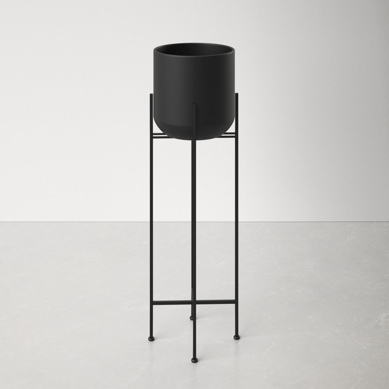 Black Metal Tall Indoor Outdoor Planter with Removable Stand, 12" x 12" x 36", 36" H x 12" W x 12" D