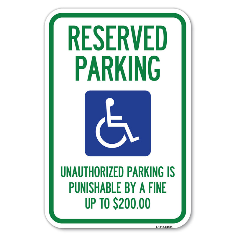 Stationnement non autorisé est punissable d'une peine pouvant aller jusqu'à 200 $ (avec graphique Handicappé) / 23003