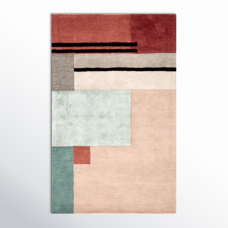 Runway Geometric Handmade Tufted Beige Area Rug