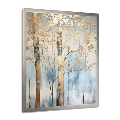 Or et bleu, arbres au trésor, paysage II - art mural arbres
