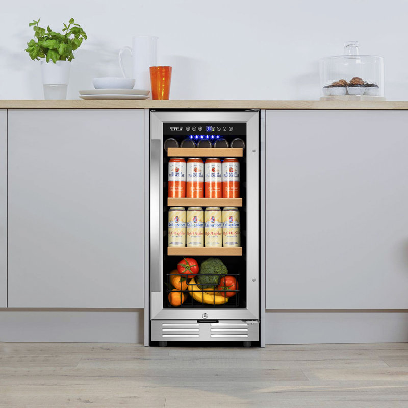 15" Beverage Refrigerator 130 Can Built-in Beer Cooler with Two Handle and Reversible Hinge