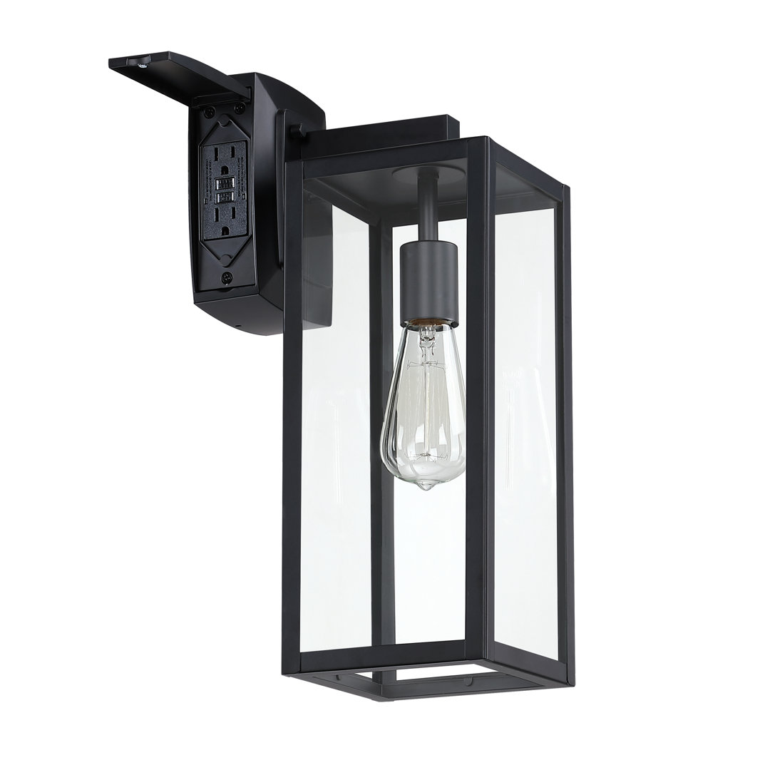 Matte Black Outdoor Wall Lantern Sconce with GFCI Outlet 17 Stories 