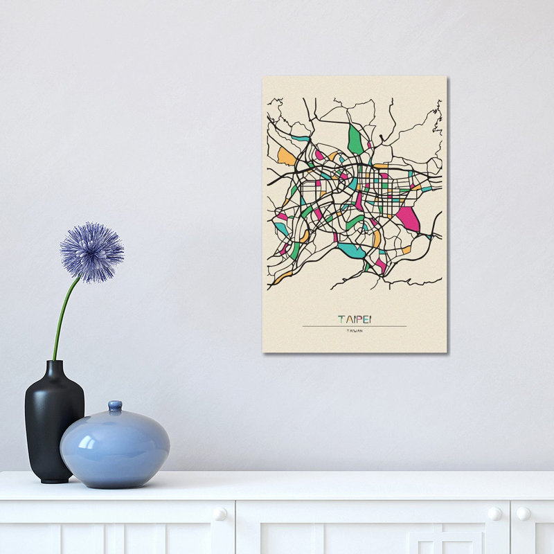 Taipei, carte de Taïwan par Ayse Deniz Akerman - impression sur toile tendue, H 18 po x l 12 po x 1,5 po