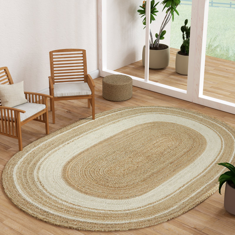 Kayleigh Hand-Braided Jute Area Rug, Brown/Cream, Oval 5' x 7'